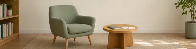 Empty armchair and closed notebook on a low table in a calm therapy room