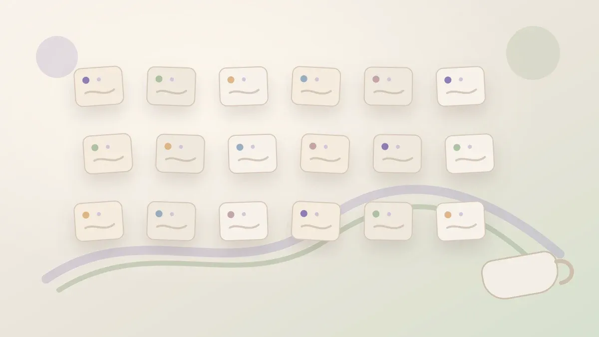 Abstract activity map with mood markers and soft paper tiles for behavioral activation planning.