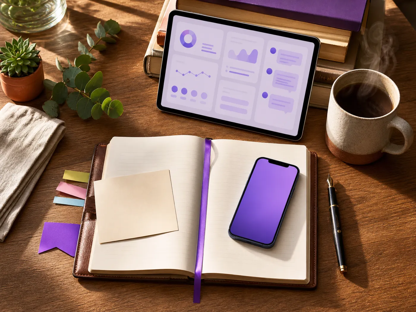 Two open notebooks on a wooden therapy desk in warm afternoon light, suggesting a thoughtful comparison of two tools