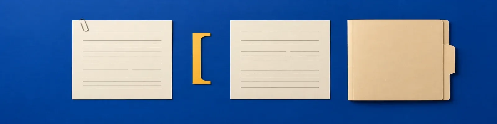Two separate blank therapy-practice forms and a folder on cobalt paper, divided by a marigold bracket