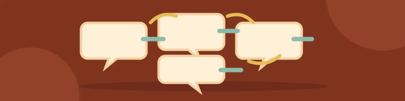 Four empty speech-bubble prompt cards arranged in a connected circular sequence.