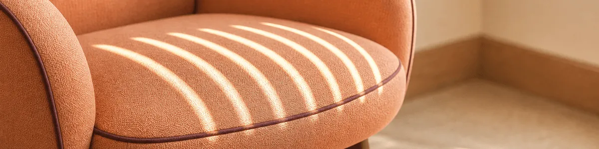 Bright window-light bands across an empty apricot therapy chair, suggesting repeated depression check-ins over time