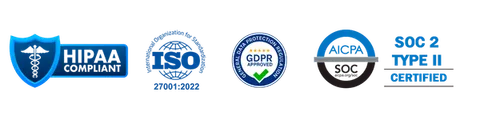 HIPAA compliant, ISO 27001:2022, GDPR approved, SOC 2 Type II certified