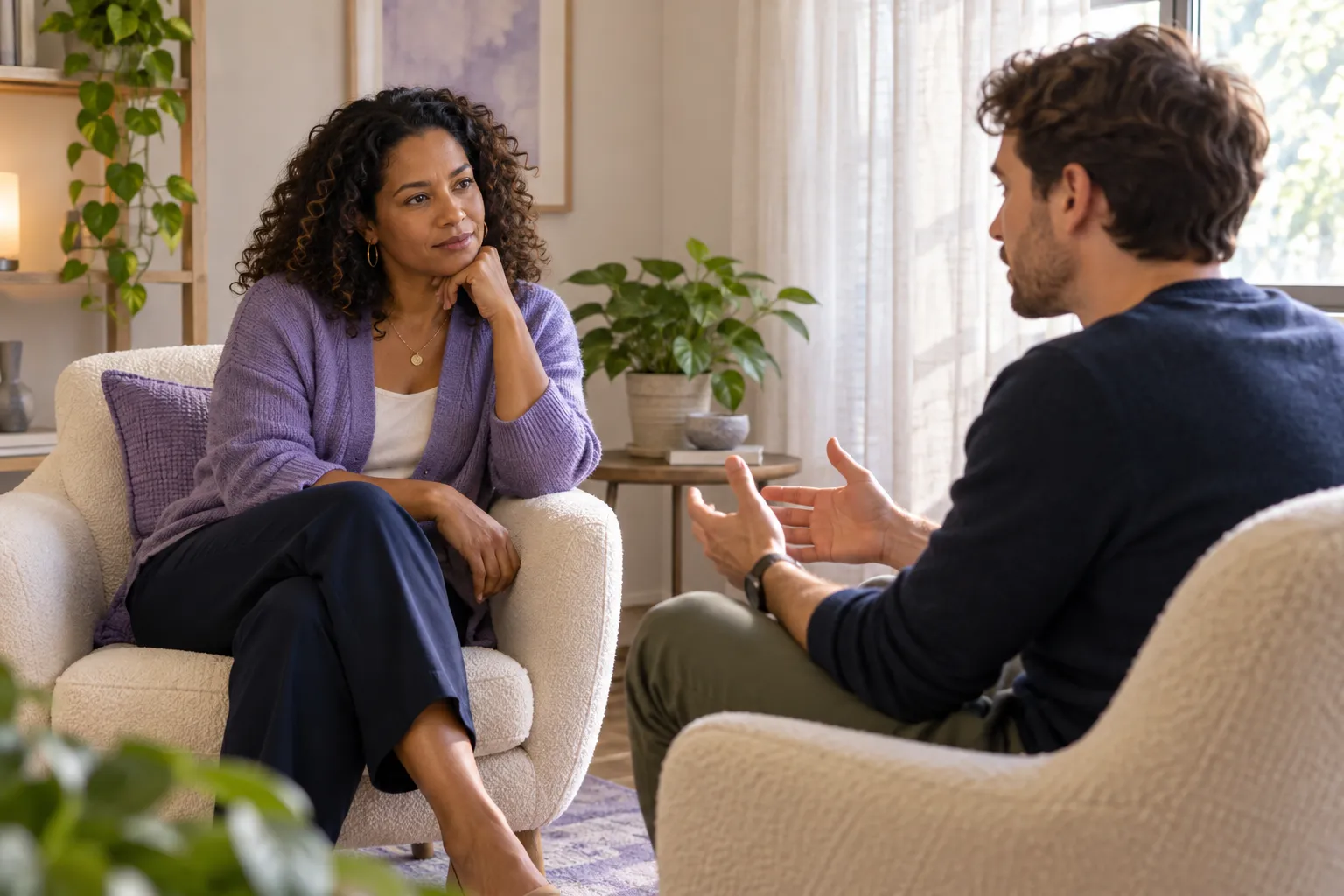 Illustrative fictional therapy conversation between a practitioner and client.