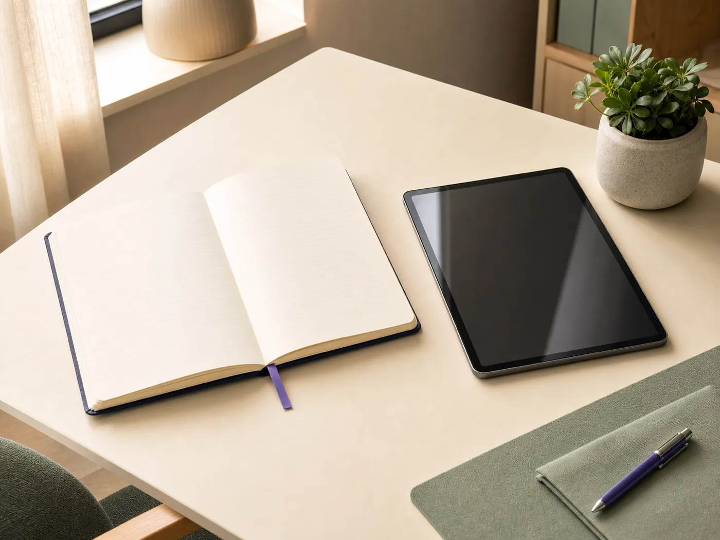 A notebook and tablet on a therapist desk, suggesting a reviewed DAP note draft