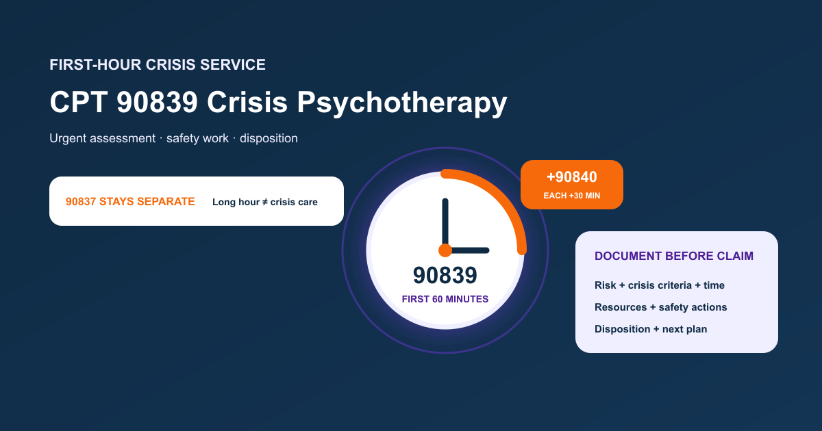 CPT 90839 Crisis Psychotherapy: Time, 90840, and Notes