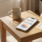 Tablet and notebook on a desk showing a simple therapy journaling check-in template